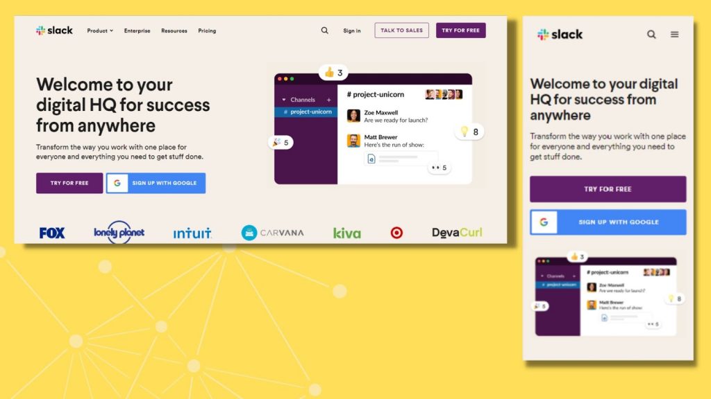 slack - responsive web design