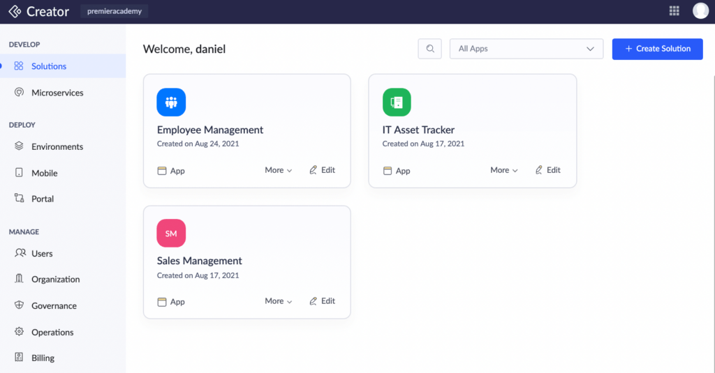 Zoho Creator - one of the best low code development platforms