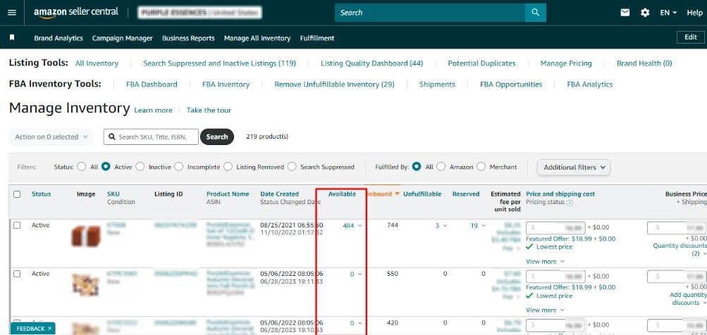 Amazon's inventory management dashboard